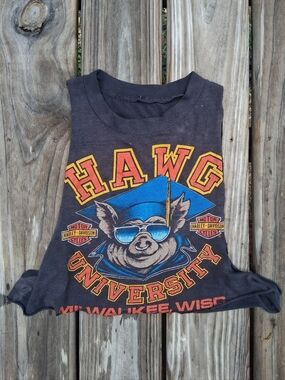 Vintage Harley Davidson T Shirt Cropped Cut Off Muscle Tank, Hawg, Motorcycle